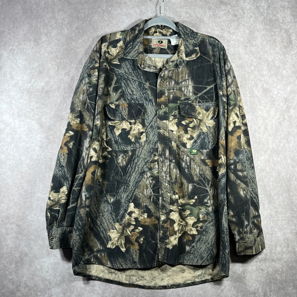 Vintage Mossy Oak‎ Shirt Mens XL Green Camo Chamois Flannel Button Up Hunting